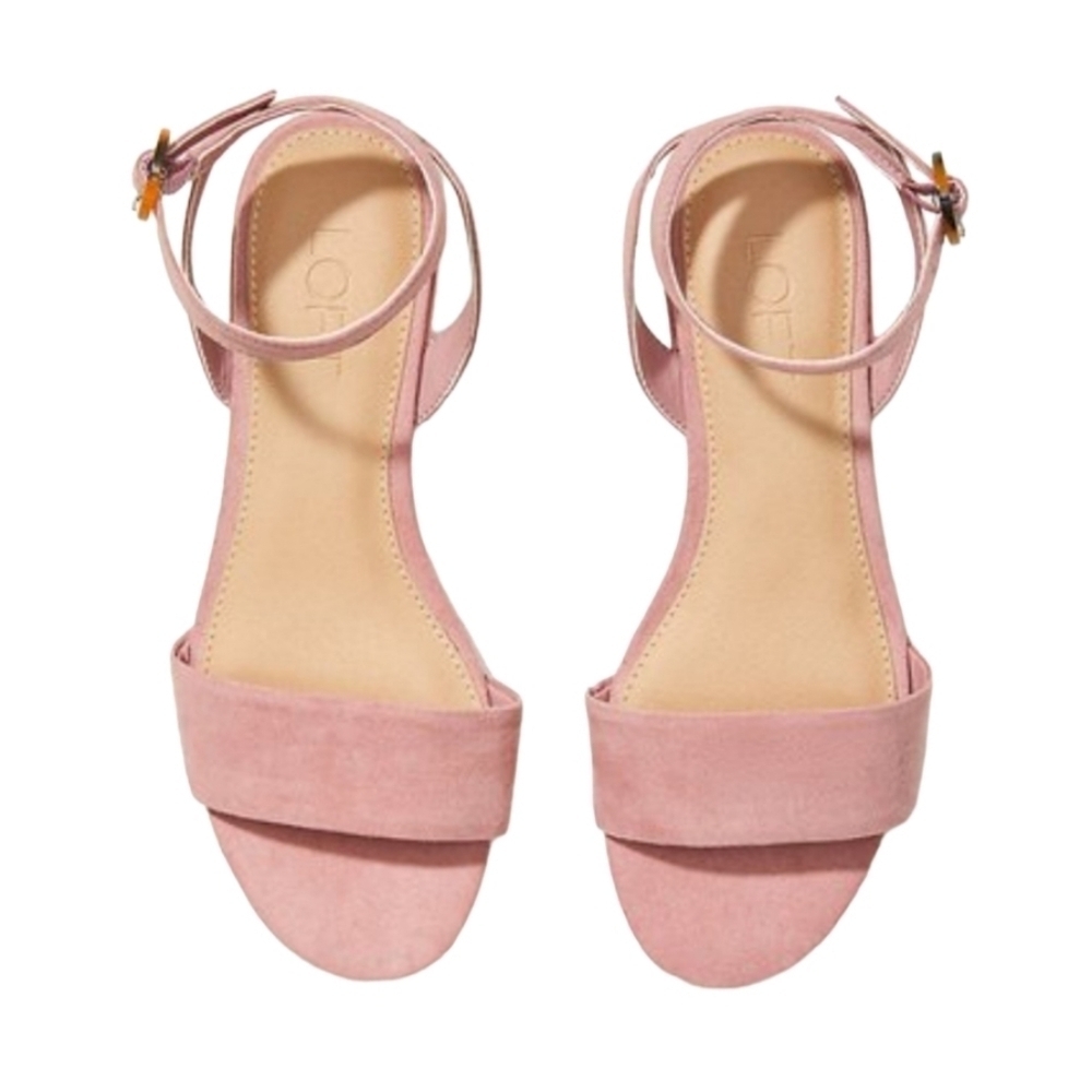 NEW! LOFT Vegan Suede Strappy Low Block Heel Blush Pink 8.